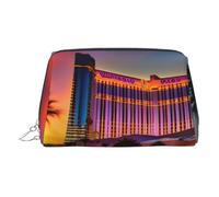 Beauty case in pelle dorata - Las Vegas Sunset 1 Print Travel Cosmetic Organizer con manico e cerniera - perfetta per l'uso quotidiano, Argento, Taglia unica