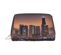 Beauty case in pelle dorata - Los Angeles Skyline Print Travel Cosmetic Organizer con manico e cerniera - perfetta per l'uso quotidiano, Oro, Taglia unica