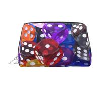 Beauty case in pelle dorata - Set di dadi da gioco con stampa da viaggio, trousse da donna, piccolo organizer con manico, astuccio con cerniera, Argento, Taglia unica