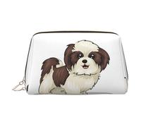 Beauty case in pelle dorata - Shih Tzu Dog Print Travel Cosmetic Bags Portable Toiletry Organizer, Zipper Pouch per uso quotidiano, Oro, Taglia unica