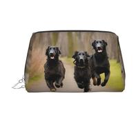 Beauty case in pelle dorata - Trotting Flat Coated Retrievers Paw Print Travel Cosmetic Organizer con manico e cerniera - perfetta per l'uso quotidiano, Argento, Taglia unica
