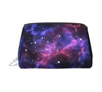 Beauty case in pelle dorata - Universo Galaxy Star Space Print Travel Cosmetic Bag per donne, piccolo organizer con manico, astuccio con cerniera, Argento, Taglia unica