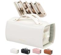 Beauty case in pelle impermeabile, grande capacità, pieghevole, da viaggio, con 4 scomparti trasparenti rimovibili, per donne e ragazze, organizer per pennelli da trucco e cosmetici, bianco, Da