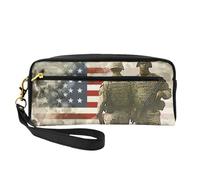 Beauty case in pelle nera con stampa a righe bianche e nere, borsa da viaggio per articoli da toeletta in pelle PU per oggetti essenziali da viaggio, bagno, cosmetici, Noi soldati militari Patriottica
