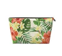 Beauty case in pelle rosa con ricamo ucraino, grande capacità, portatile, da viaggio, adatta per uso quotidiano e in viaggio, Hojas Tropicales Y Flores, Taglia unica