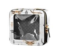 Beauty case in pelle trasparente con mucca delle Highlander occidentali in stile bohémien, organizer da viaggio