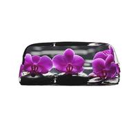 Beauty case in pelle viola con orchidee e farfalle, astuccio da viaggio per cosmetici, borsa per riporre oggetti quotidiani da donna, Oro, Taglia unica
