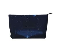 Beauty case in velluto a coste blu scuro con vista notturna - Versatile astuccio cosmetico con cerniera per uso quotidiano e organizer da viaggio, Nero , Taglia unica