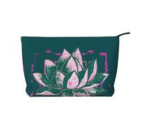 Beauty case in velluto a coste con fiore di loto Namaste, borsa organizer da viaggio, borsa per cosmetici, grande tasca aperta, Nero , Taglia unica