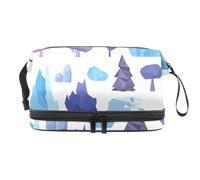 Beauty case invernale a doppio strato con albero e pietre, per donne e ragazze, trousse da viaggio per trucchi, pratica borsa organizer con scomparto per pennelli, Multi, 27x15x14 cm/10.6x5.9x5.5 in,