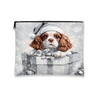 Beauty case invernale con cane, fantasioso astuccio per cosmetici, per le vacanze, per donne, piccola borsa portatile in tela con cerniera, 17,8 x 22,9