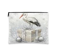 Beauty case invernale con cicogna e fiocco di neve, portatile, per donne, organizer per articoli da toeletta per le vacanze, 17,8 x 22