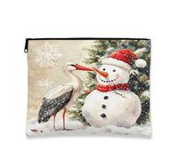 Beauty case invernale fantasioso, con pupazzo di neve e cicogna, borsa da viaggio vintage per donne, piccola borsa portatile in tela con cerniera, 17,8 x 22,9 cm