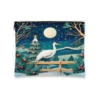 Beauty case invernale per la notte, elegante borsa da viaggio per cosmetici con motivo gru e albero, per donne, organizer portatile in tela con cerniera, borsa da toilette per le vacanze, 17,8 x 22,9