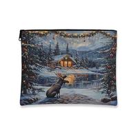 Beauty case invernale scenico con alce e cabina, borsa per cosmetici natalizia da donna, organizer portatile in tela con cerniera, borsa da toeletta per le vacanze, 17,8 x 22,9 cm