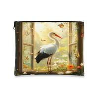 Beauty case ispirato alla natura, vintage con cicogna e farfalla, astuccio da viaggio per donne, organizer portatile in tela con cerniera, borsa da toilette primaverile per la cura della pelle, 17,8 x