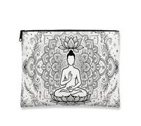 Beauty case Mandala Buddha, elegante astuccio da viaggio per cosmetici, nero e bianco, da donna, organizer portatile in tela con cerniera, borsa spirituale per la cura della pelle, nero, 7x9 Inch