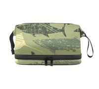 Beauty case militare a doppio strato con squali e razza grunge per donne e ragazze, borsa da viaggio per trucchi pratica borsa organizer con scomparto per pennelli, Multi, 27x15x14 cm/10.6x5.9x5.5 in,