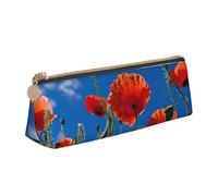 Beauty case multifunzione con stampa di papaveri su cielo blu, triangolare, per ufficio, viaggi e articoli di cancelleria quotidiani