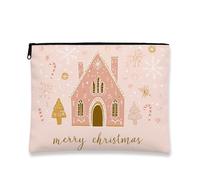 Beauty case natalizio a forma di casa di pan di zenzero, grazioso astuccio da viaggio per donne, piccola borsa portatile in tela con cerniera, borsa da toilette per la cura della pelle delle vacanze