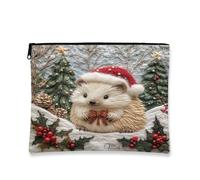 Beauty case natalizio a forma di riccio, grazioso astuccio da viaggio per donne, organizer portatile in tela con cerniera, borsa da toilette per la cura della pelle delle vacanze, 17,8 x 22,9 cm