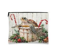 Beauty case natalizio a forma di tartaruga, con creature oceaniche, borsa da viaggio per donne, organizer portatile in tela con cerniera, borsa da toilette per la cura della pelle delle vacanze, 17,8