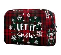 Beauty case natalizio a scacchi con fiocchi di neve che cadono da donna, borsa da viaggio per articoli da toeletta grandi, pratica borsa organizer con cerniera, Multi, 18.5x7.5x13cm/7.3x3x5.1in,
