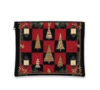 Beauty case natalizio con alberi e lanterne, portatile, da donna, piccola borsa da viaggio in tela con cerniera, borsa da toilette per le vacanze, Rosso, 7x9 Inch, Borsa