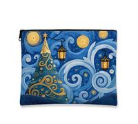 Beauty case natalizio con albero della notte stellata, astuccio da viaggio per donne, piccolo organizer portatile in tela con cerniera, borsa da toilette per la cura della pelle delle vacanze, Blu