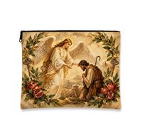 Beauty case natalizio con angelo religioso e pastore, 17,8 x 22,9 cm | Stile classico con pittura a olio, astuccio con cerniera per trucco, tema decorativo religioso, chiusura robusta con cerniera