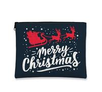 Beauty case natalizio con Babbo Natale e renna, borsa da viaggio per cosmetici da donna, piccola borsa portatile in tela con cerniera, borsa da toilette per la cura della pelle, Navy, 7x9 Inch, Babbo