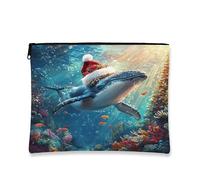 Beauty case natalizio con balena, colorata e subacquea, da donna, organizer portatile con cerniera per la cura della pelle e articoli da toeletta, 17,8 x 22,9 cm