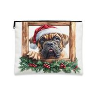 Beauty case natalizio con cane, adorabile astuccio per cosmetici per le vacanze dei cani, per donne, piccola custodia portatile in tela con cerniera, organizer per articoli da toeletta per la cura