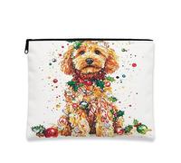 Beauty case natalizio con cane, fantasioso sacchetto per le vacanze, organizer portatile in tela per cosmetici, borsa da toilette a tema animale invernale, 17,8 x 22,9 cm