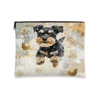 Beauty case natalizio con cane innevato, borsetta per cosmetici da donna, portatile, in tela con cerniera, borsa da toilette per amanti degli animali invernali, 17,8 x 22,9 cm