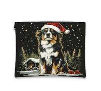 Beauty case natalizio con cane vintage, con paesaggio innevato, per donne, organizer portatile con cerniera, borsa da toeletta per le vacanze, 17,8 x 22,9 cm