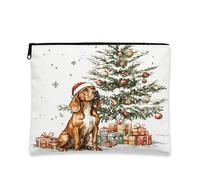 Beauty case natalizio con cane, vintage, fantasioso, borsa da viaggio per donne, custodia portatile in tela con cerniera, organizer per articoli da toeletta per le vacanze, 18 x 22 cm