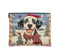 Beauty case natalizio con cane, vintage, fantasioso, borsa da viaggio per donne, organizer portatile in tela con cerniera, borsa da toilette invernale per le vacanze, 17,8 x 22,9 cm