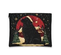 Beauty case natalizio con cane, vintage, nero, per le vacanze, cosmetici, da viaggio, per donne, organizer portatile in tela con cerniera, borsa da toeletta invernale da 17,8 x 22,9 cm