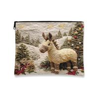 Beauty case natalizio con cavallo, borsa da viaggio rustica vintage per donne, organizer portatile in tela con cerniera, borsa da toilette invernale per la cura della pelle, 17,8 x 22,9 cm