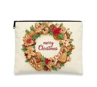 Beauty case natalizio con corona di pan di zenzero, borsa da viaggio per donne, piccola borsa portatile in tela con cerniera, borsa da toilette per la cura della pelle delle vacanze, Crema, 7x9 Inch