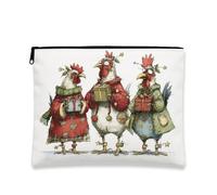 Beauty case natalizio con galline, borsa da viaggio per cosmetici, da donna, portatile, in tela, con cerniera, borsa da toilette invernale per la cura della pelle, bianco, 7x9 Inch, Polli