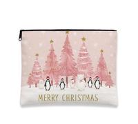 Beauty case natalizio con graziosi alberi di pesco e animali, borsa da viaggio per donne, piccola borsa portatile in tela con cerniera, borsa da toilette per le vacanze, Pesca, 7x9 Inch