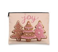 Beauty case natalizio con motivo albero di pan di zenzero, borsa da viaggio per donne, piccola borsa portatile in tela con cerniera, borsa da toilette per la cura della pelle delle vacanze, Pesca, 7x9