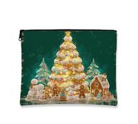 Beauty case natalizio con omino di pan di zenzero e pupazzo di neve, borsa da viaggio per donne, piccola borsa portatile in tela con cerniera, borsa da toilette per le vacanze, Verde, 7x9 Inch, Borsa