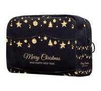 Beauty case natalizio con palline glitterate dorate, alberi e stelle, per donne, articoli da toeletta da viaggio, grande, pratica borsa organizer con cerniera, Multi, 18.5x7.5x13cm/7.3x3x5.1in, Beauty