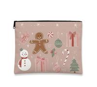 Beauty case natalizio con pan di zenzero, borsa da viaggio per cosmetici, da donna, portatile, piccola, in tela, con cerniera, borsa da toeletta invernale per la cura della pelle, Pesca, 7x9 Inch, Pan