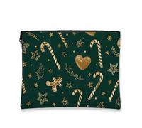 Beauty case natalizio con pan di zenzero, borsa da viaggio vintage per donne, organizer portatile in tela con cerniera, borsa da toilette invernale per la cura della pelle, Verde, 7x9 Inch, Pan di