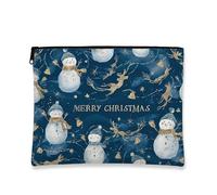 Beauty case natalizio con pupazzo di neve e renna, borsetta da viaggio per donne, piccola borsa portatile in tela con cerniera, borsa da toilette per la cura della pelle delle vacanze, Navy, 7x9 Inch