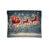 Beauty case natalizio con slitta rossa e renna, borsa da viaggio per donne, piccola borsa portatile in tela con cerniera, borsa da toilette per la cura della pelle delle vacanze, Rosso, 7x9 Inch